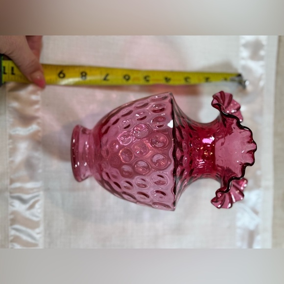 Vintage Fenton Cranberry Glass Beaded Melon Vase - Picture 6 of 7